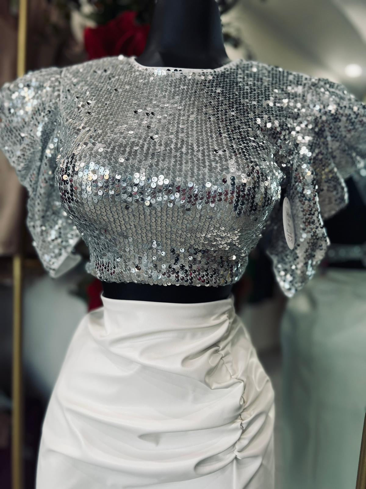 Silver Sequence Cropped Top