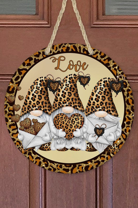Valentines Day Leopard Love Gnomes Door Hanger