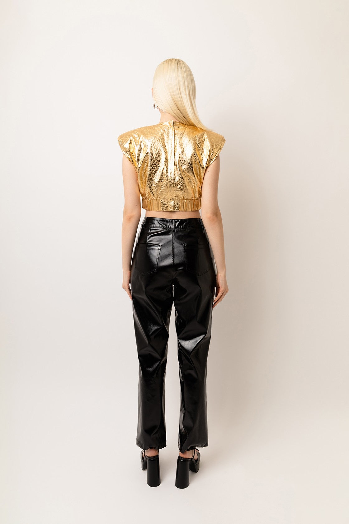 Cloe Leopard Faux Leather Cropped Sleeveless Top golden top