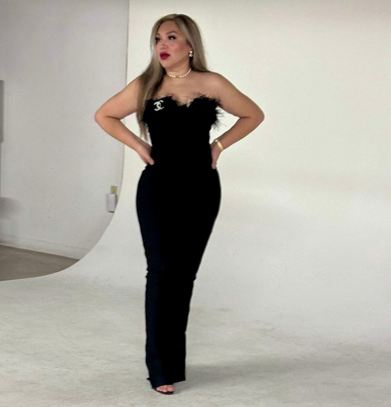 Kim feather maxi bandage dress