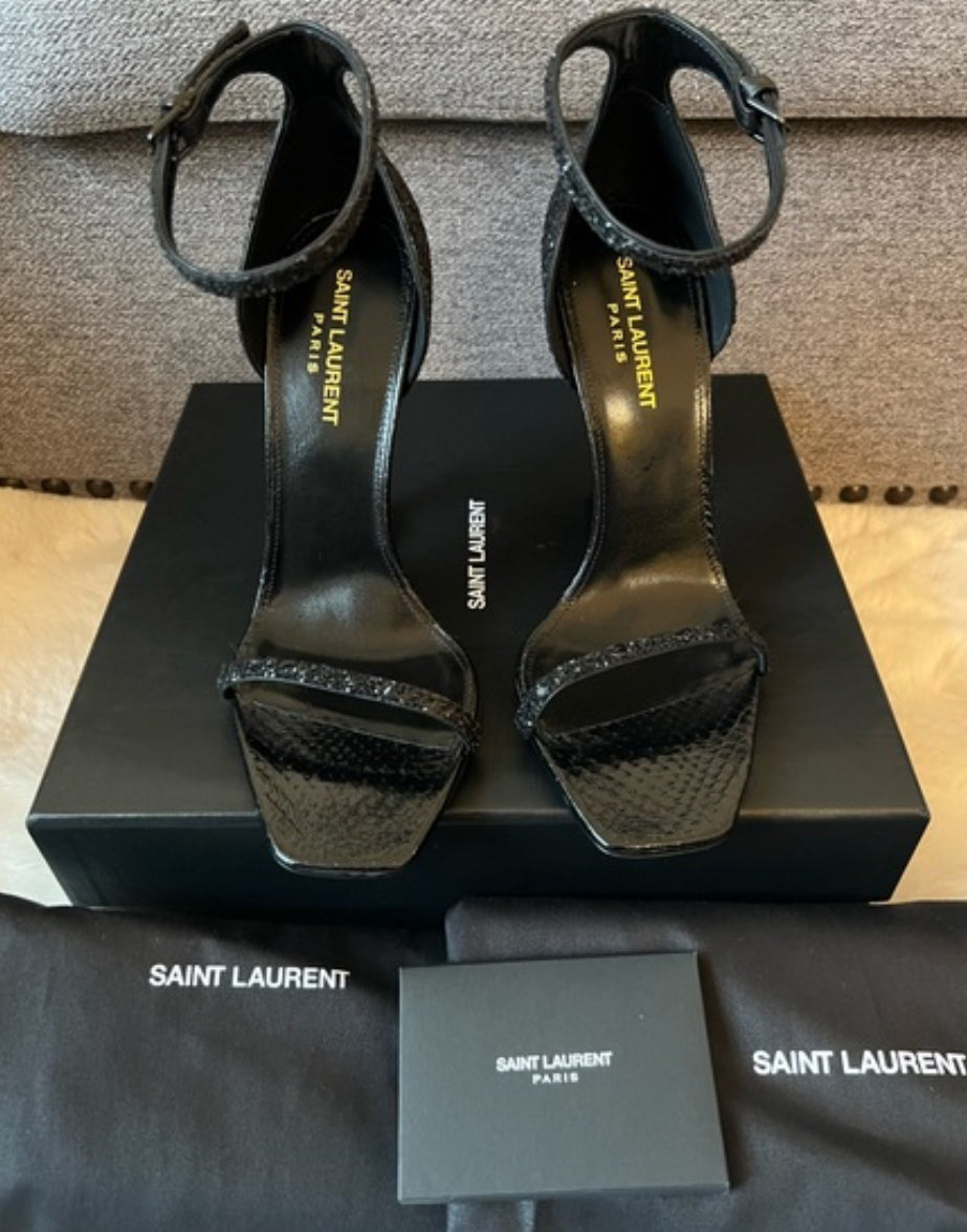 Pre Loved Saint Laurent Opyum 110 black Glitter Heel Sandals size 39