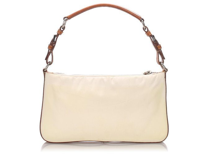 Prada White Tessuto Baguette Brown