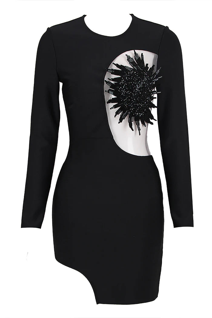 Black Mesh Stitching Bandage Mini Dress
