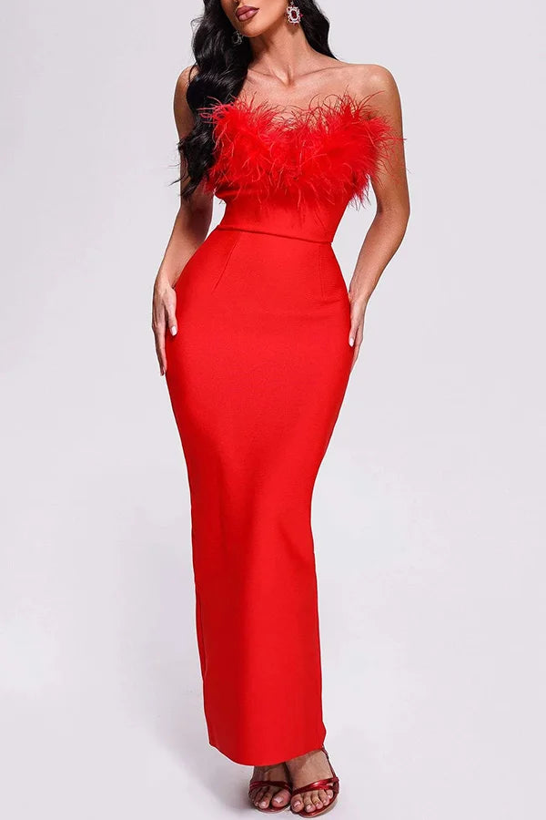 Kim feather maxi bandage dress