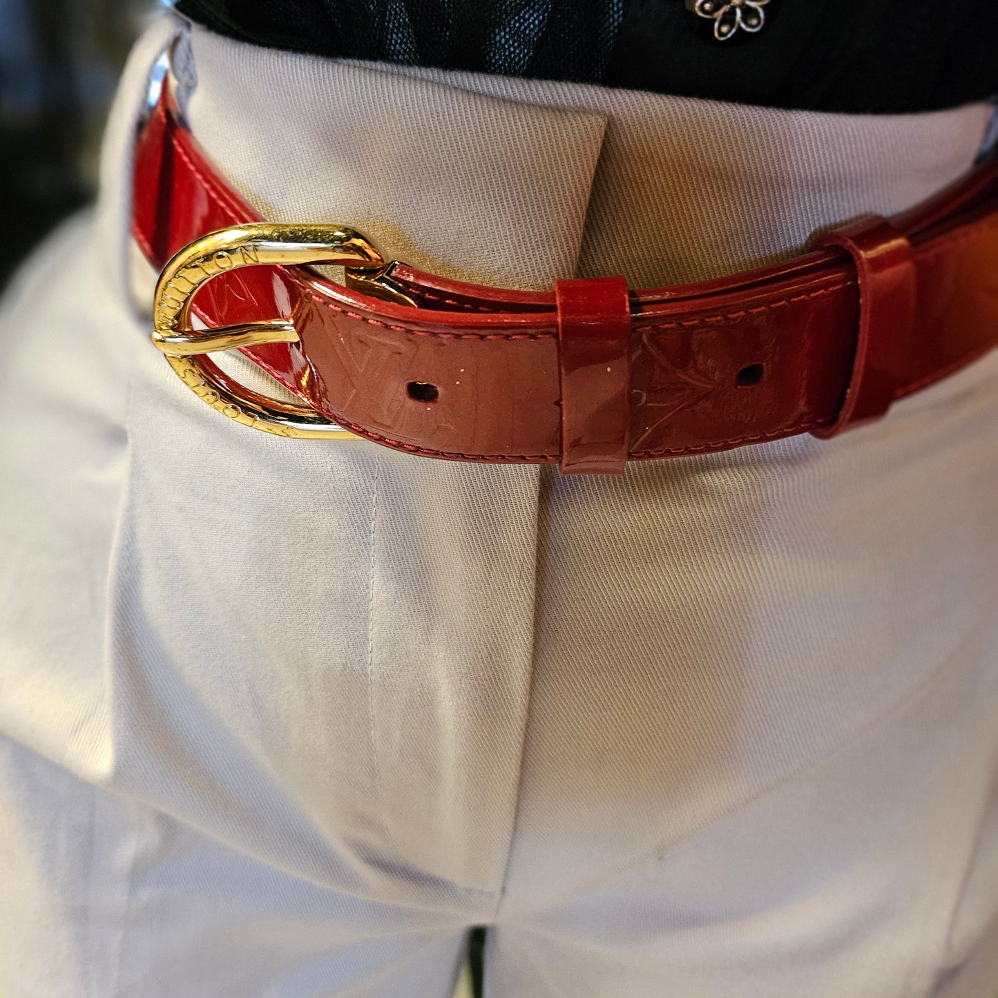 Louis Vuitton Monogram Vernis patent leather belt.