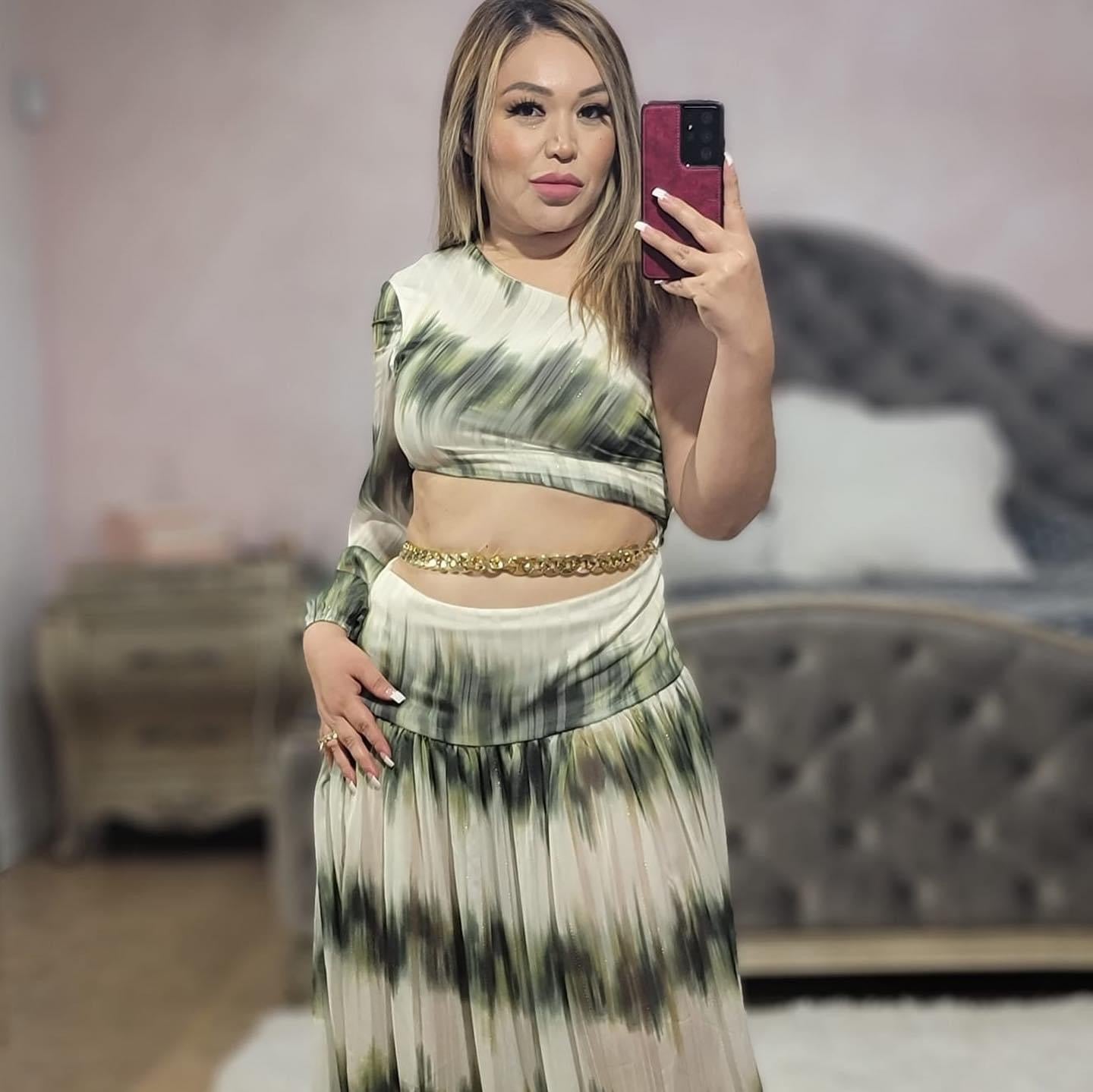 Deliza-Vestido Tie-Dye Verde con Abertura Lateral