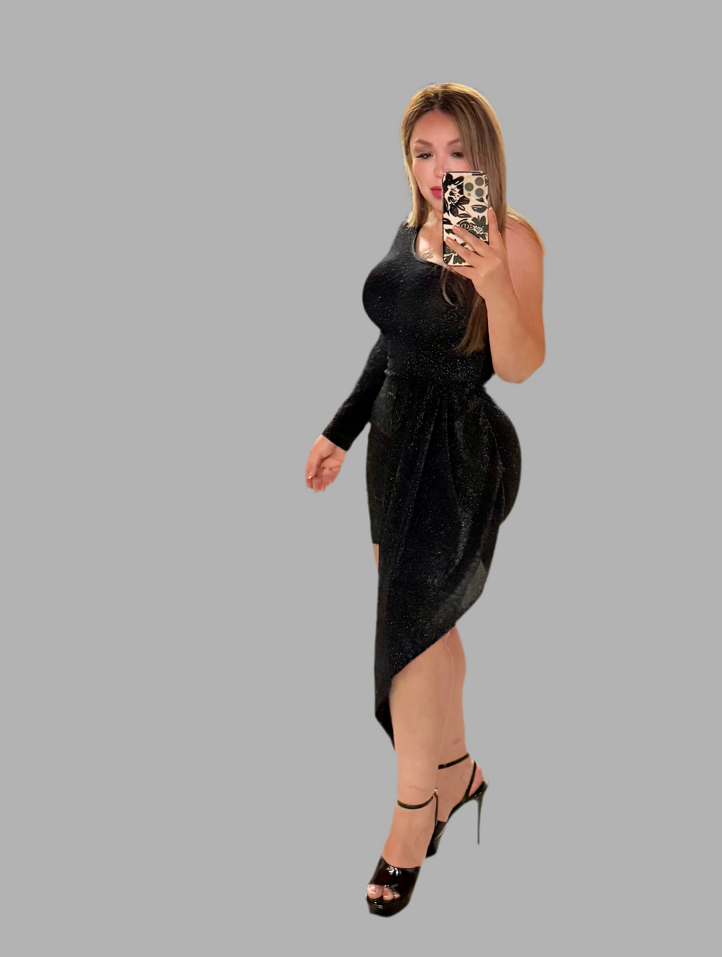 Ester Vestido Asimétrico Negro Brillante