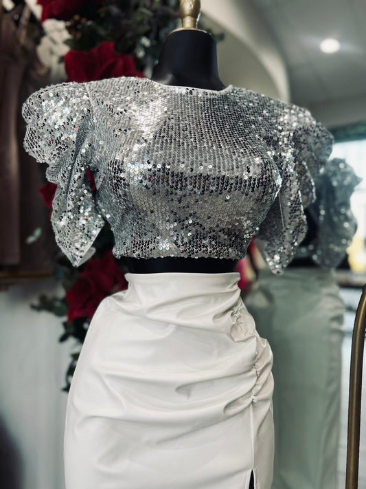 Silver Sequin Cropped Top