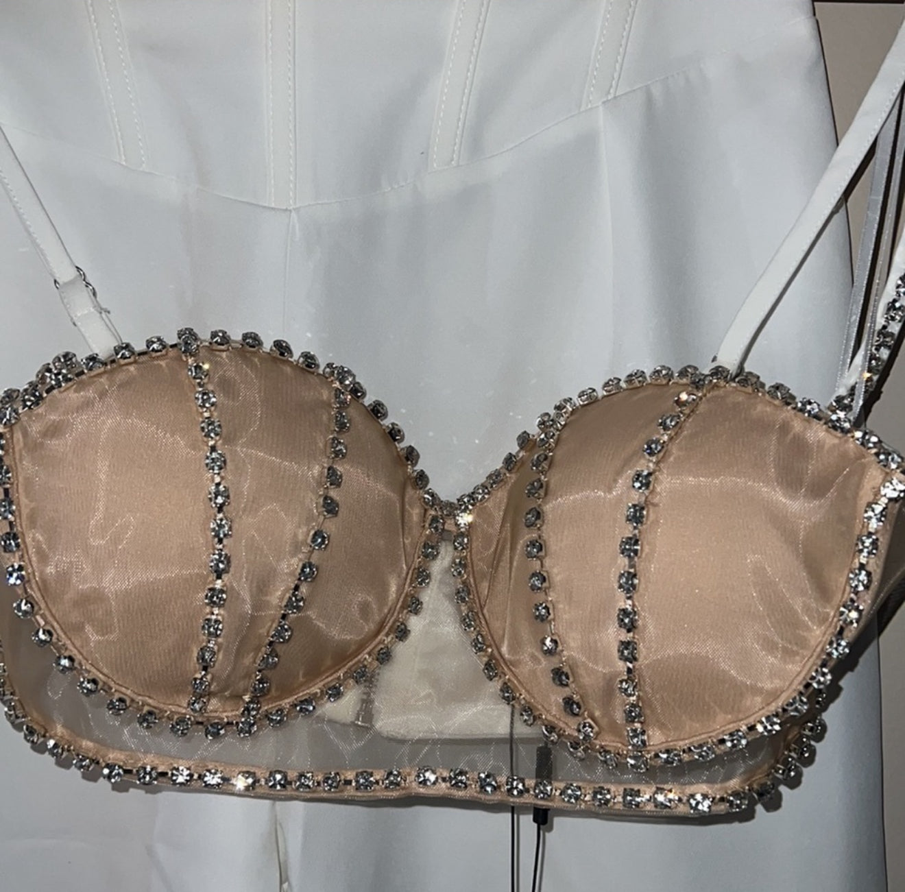 White bralette and high rise pants set