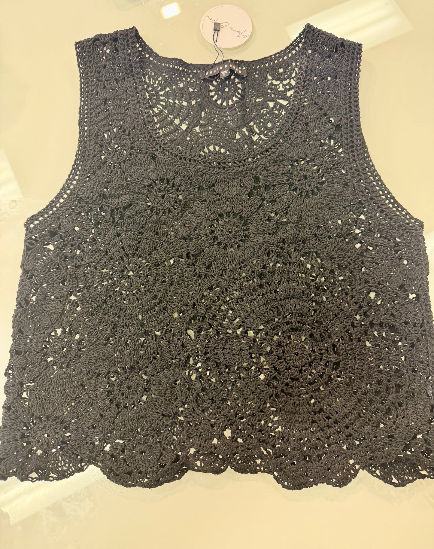 Black Crochet Floral Lace Tank