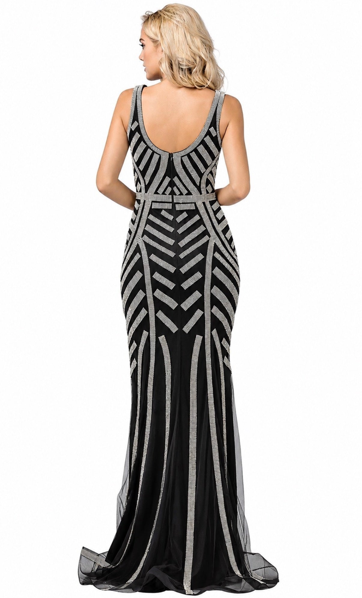 Vestido Gala Noir – Black & Silver Rhinestone Gown