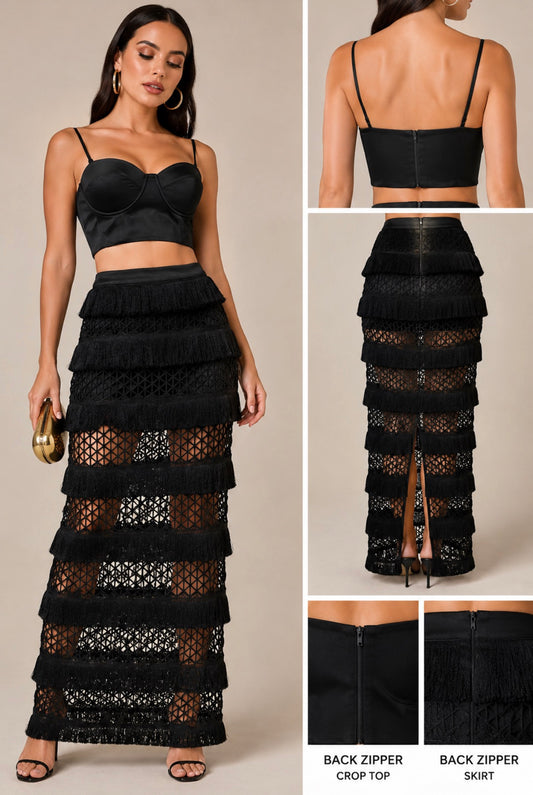 Noir fringed set