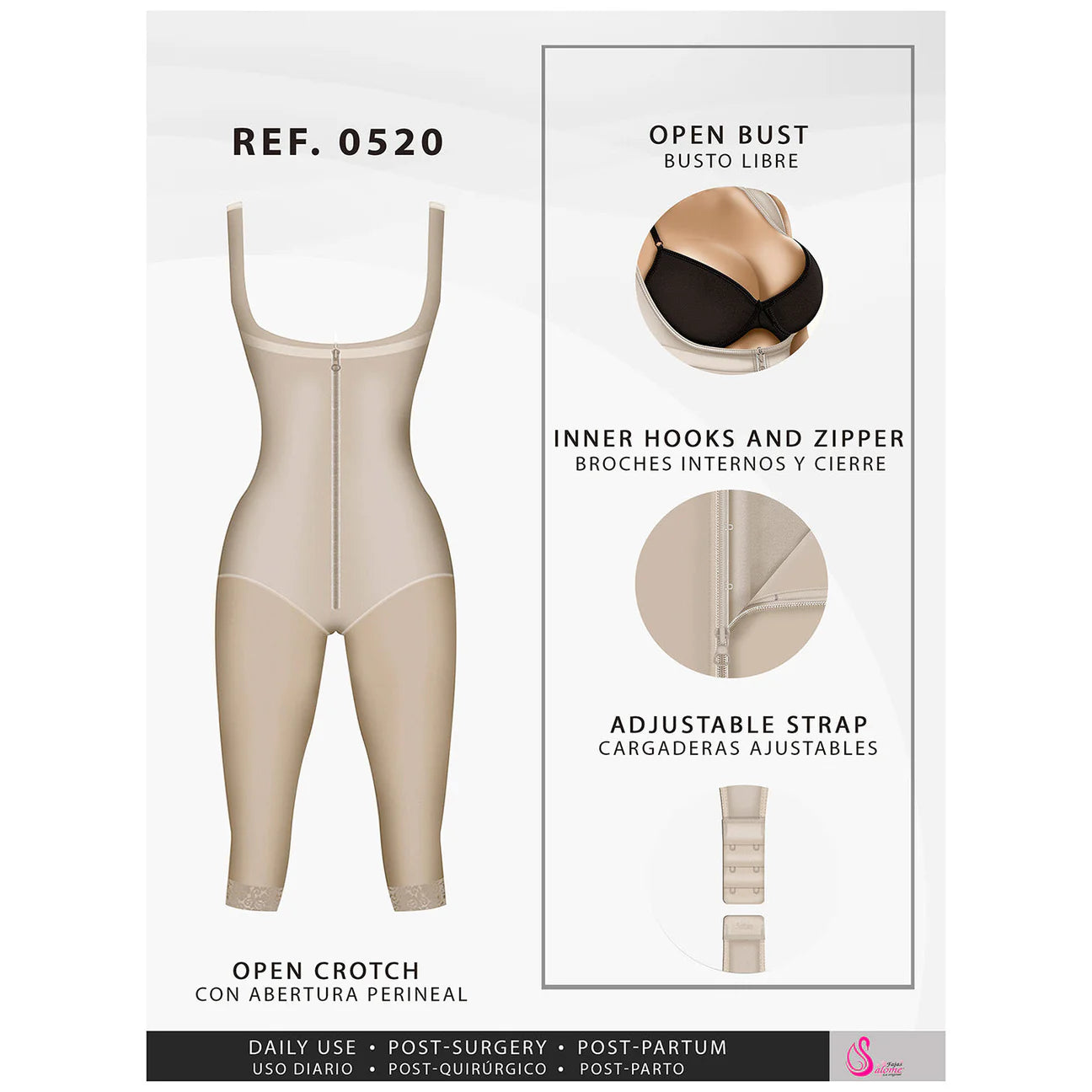 Fajas Salome 0520 | Colombian Lipo Compression Garment | Open Bust Post Surgery Shapewear
