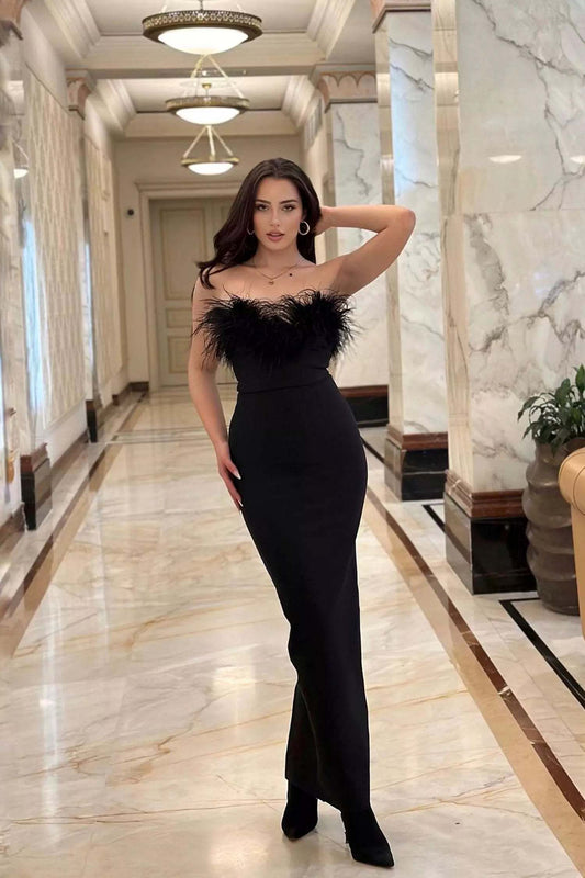 Kim feather maxi bandage dress