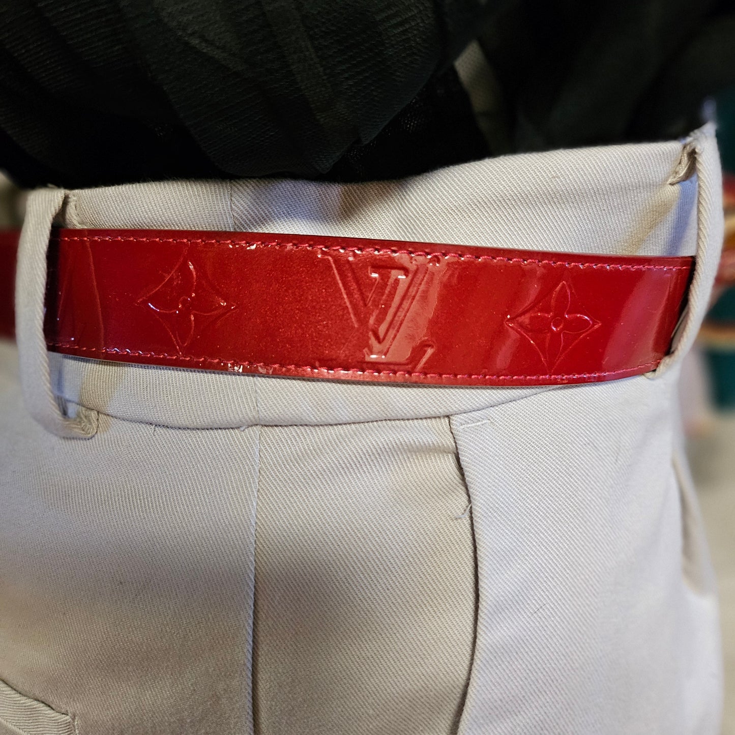 Louis Vuitton Monogram Vernis patent leather belt.