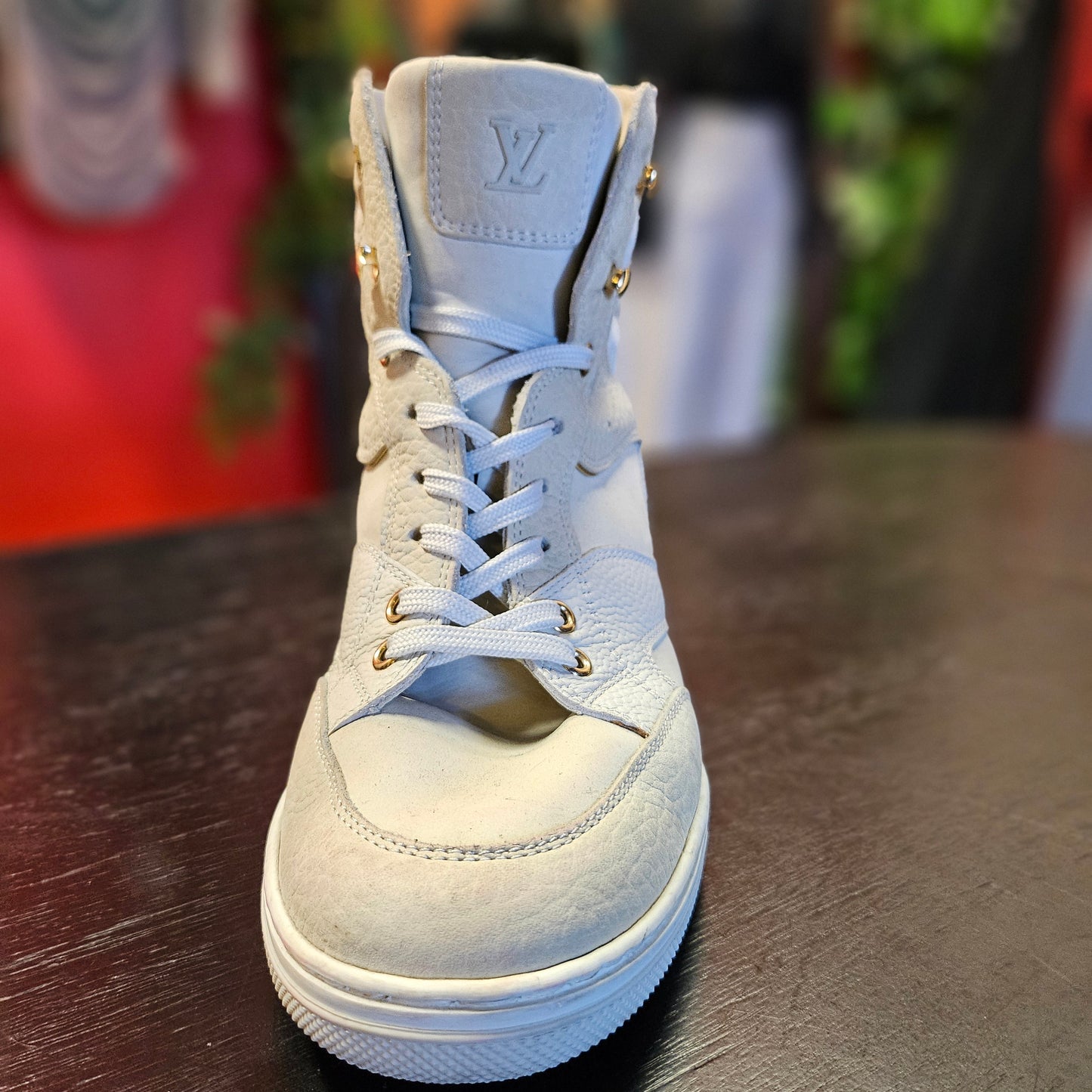 Louis Vuitton Beige Monogram Suede and Leather Millennium Wedge Sneakers