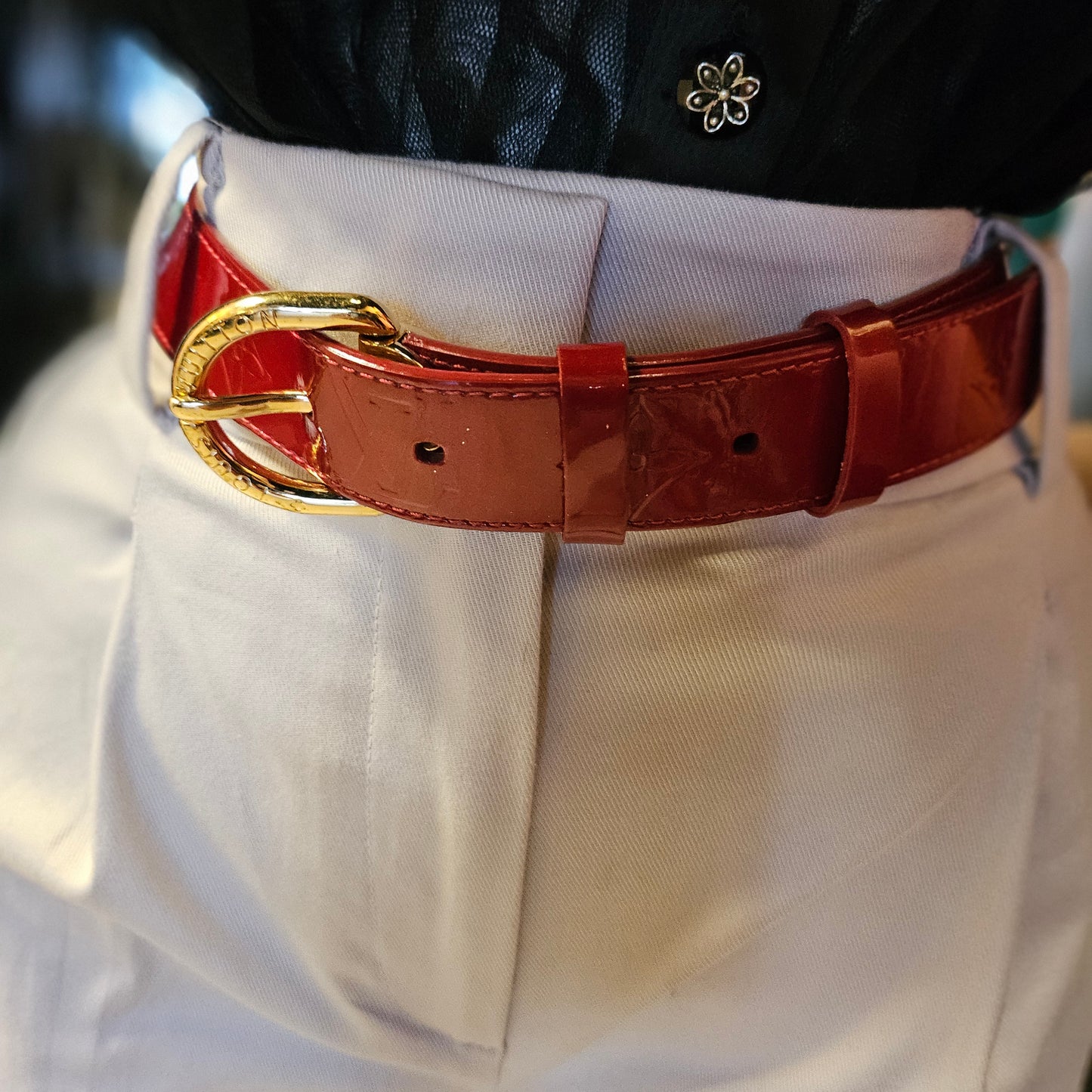 Louis Vuitton Monogram Vernis patent leather belt.