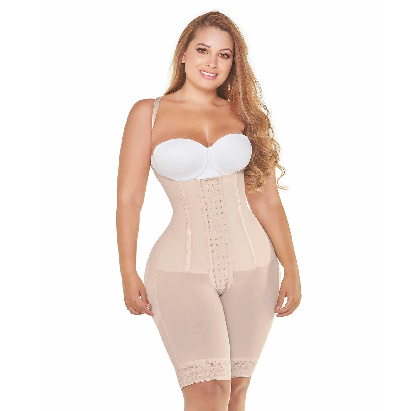 Faja Colombiana Knee Length Tummy Control Open Bust Bodysuit MariaE RA002